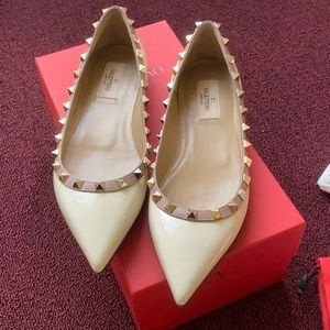 Valentino Rockstud Pointed Toe Ballerina Flats